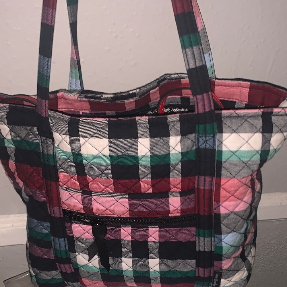 Vera Bradley Quilted Plaid Tote in Pink, Black & Green